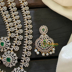 Bridal Layered American Diamond Haram-Green-WHITE TONE-G6962