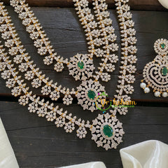 Bridal Layered American Diamond Haram-Green-WHITE TONE-G6962