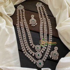 Bridal Layered American Diamond Haram-Green-WHITE TONE-G6962