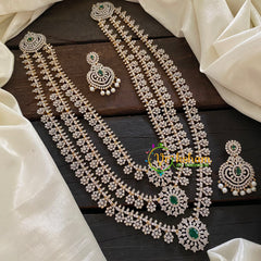 Bridal Layered American Diamond Haram-Green-WHITE TONE-G6962