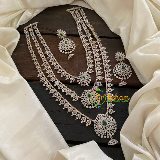 Bridal Layered American Diamond Haram-Green-G6959