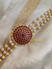  Gold look alike Pearl High Neck Choker-Round Red-G4976