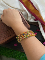 Thin Silk Thread Kundan Bangle-Multicolor-Line and Dot-G4954