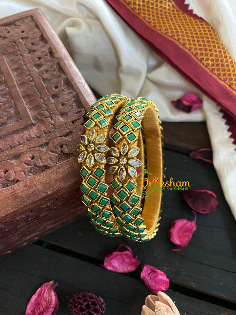 Kada Kundan Bangle -Green Matt-G4835