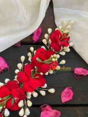 Red Floral Veni with Beads- Hair Accessory-H130