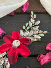Red Floral Veni with Crystals- Hair Accessory-H132
