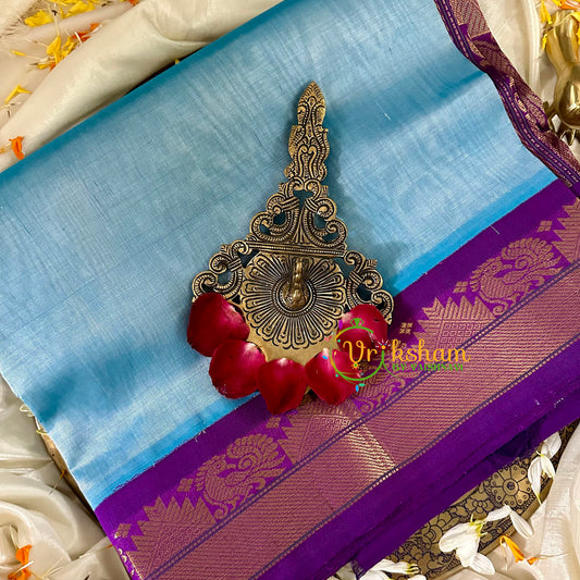 Powder Blue with Purple Silk Cotton Saree -VS1721