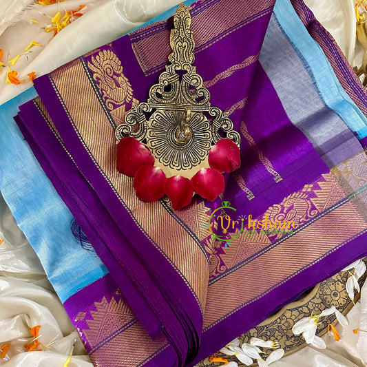 Powder Blue with Purple Silk Cotton Saree -VS1721