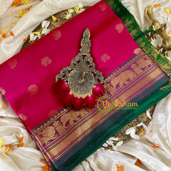 Rani Pink with Green Silk Cotton Saree -VS1722