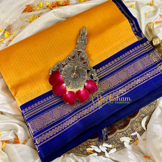 Yellow with Blue Silk Cotton Saree -VS1724