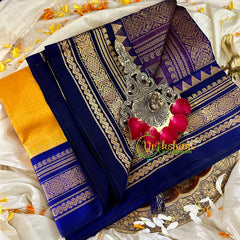 Yellow with Blue Silk Cotton Saree -VS1724