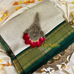 White with Green Silk Cotton Saree -VS1725