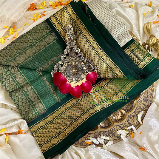 White with Green Silk Cotton Saree -VS1725