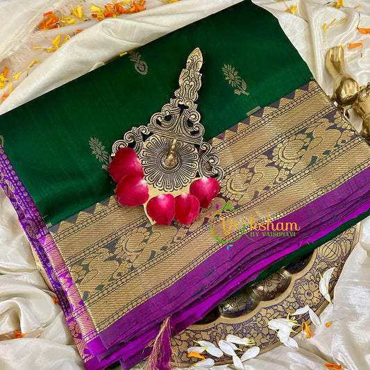 Dark Green with Purple Silk Cotton Saree -VS1726