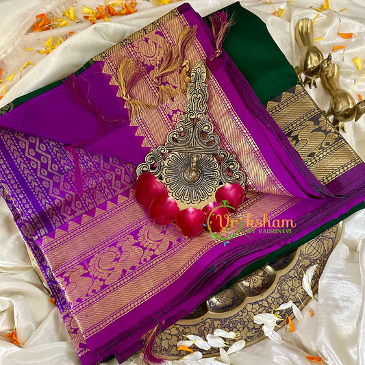 Dark Green with Purple Silk Cotton Saree -VS1726