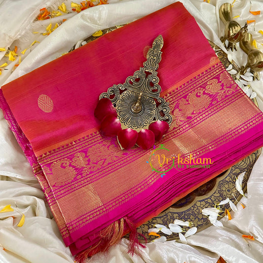 Double Shade Pink Silk Cotton Saree -VS1727