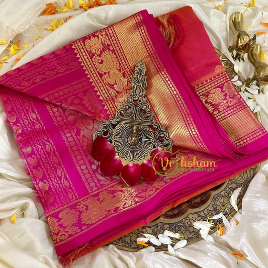 Double Shade Pink Silk Cotton Saree -VS1727