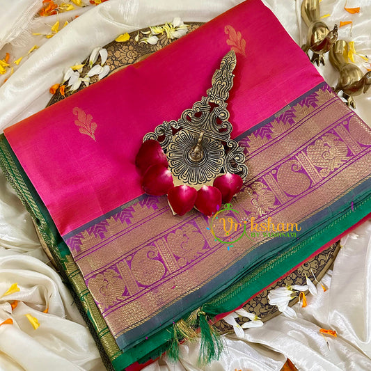 Rani Pink with Green Silk Cotton Saree -VS1728