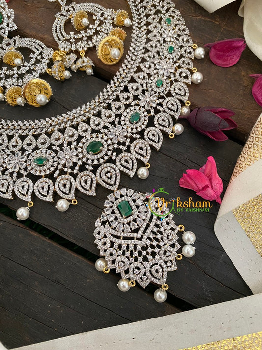 Bridal American Diamond Neckpiece-Green Stones-G2984