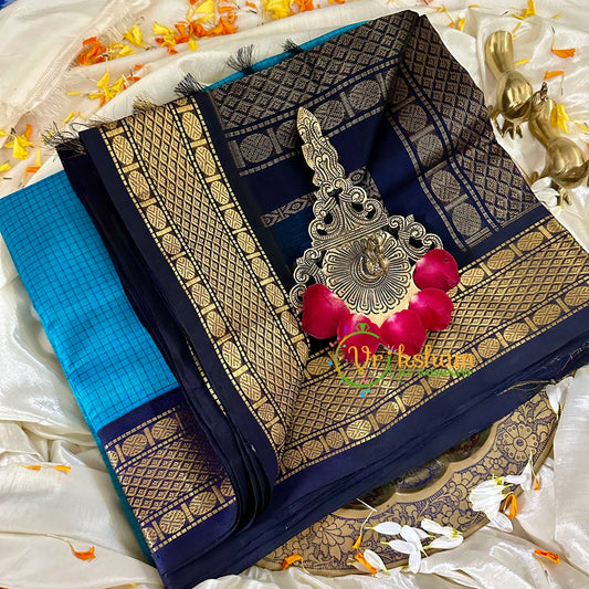 Blue Kattam Silk Cotton Saree -VS1731