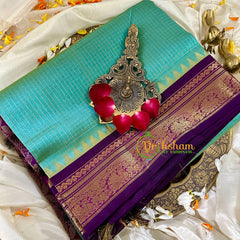 Mint Green with Purple Kattam Silk Cotton Saree -VS1735