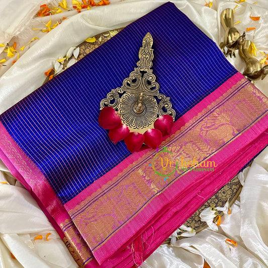 Blue with Pink Silk Cotton Saree -VS1736