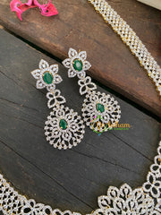 Bridal American Diamond Haram-Green-Floral Pendant-G2972