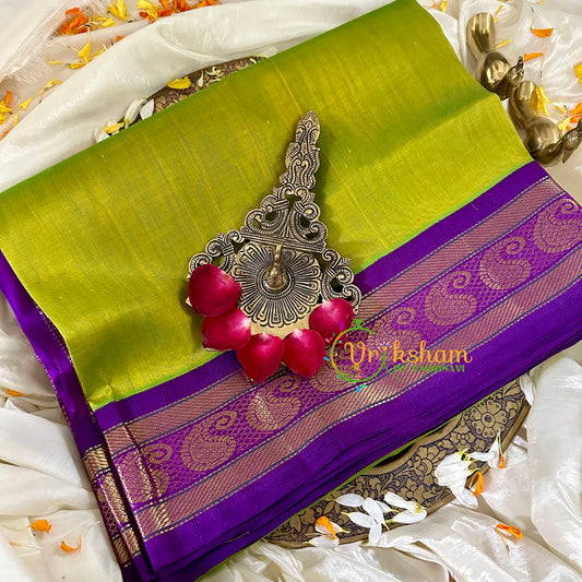 Light Green with Violet Silk Cotton Saree -VS1720