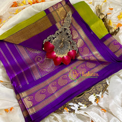 Light Green with Violet Silk Cotton Saree -VS1720