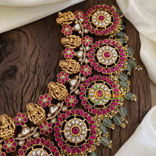 Coin Style Precious Jadau Kundan Short Neckpiece -J1378