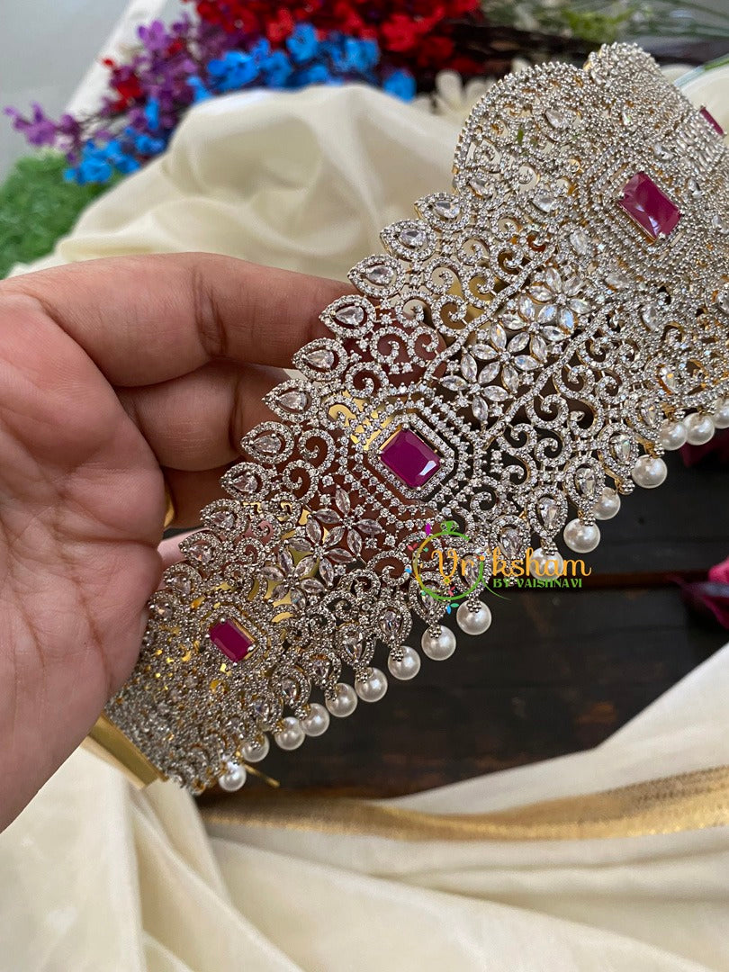 Pink Stone American Diamond Hip belt-Broad-G2963 – vrikshamindia