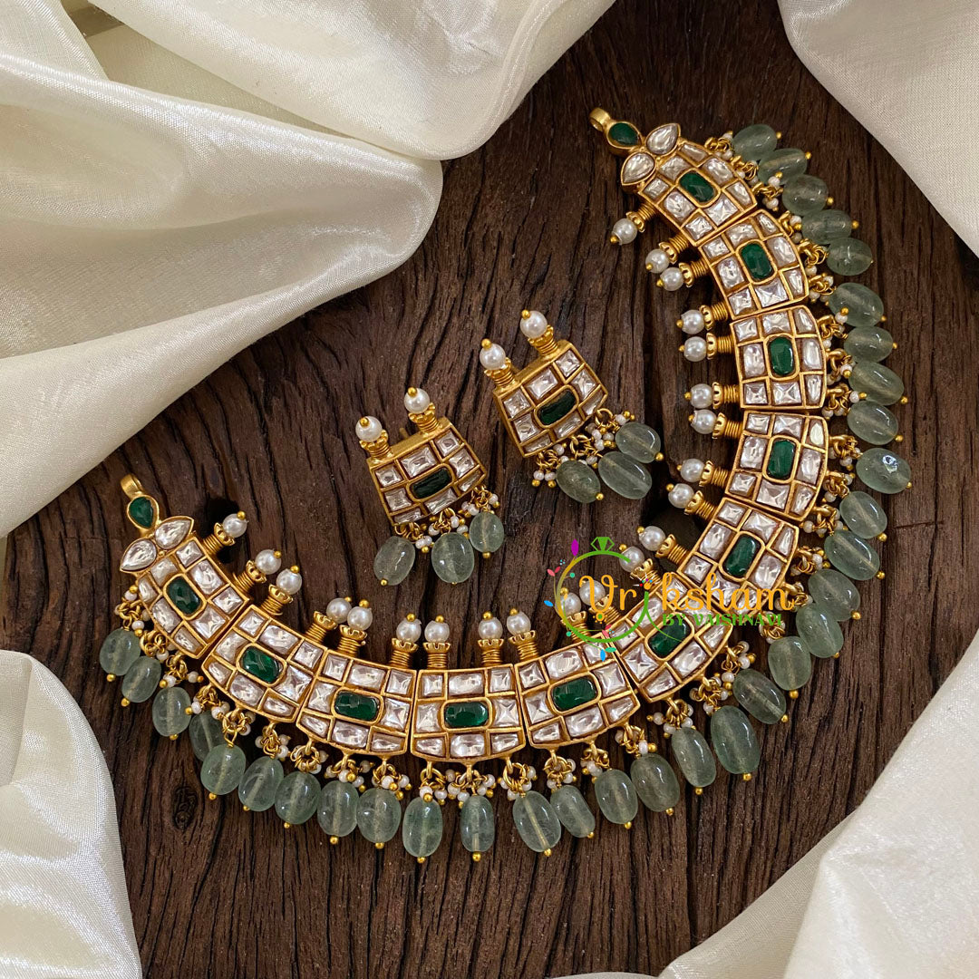 Pastel Green Jadau Kundan Choker Short Neckpiece -J1398