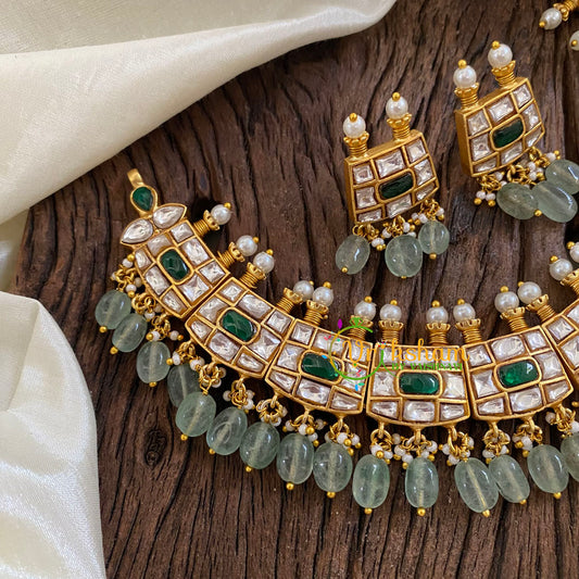 Pastel Green Jadau Kundan Choker Short Neckpiece -J1398