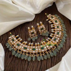 Pastel Green Jadau Kundan Choker Short Neckpiece -J1398