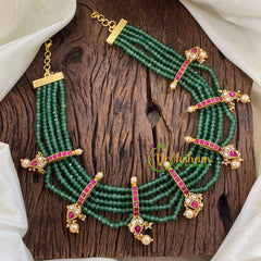 5 Layered Pearl Bead Short Neckpiece -Green Bead-J1399