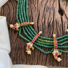 5 Layered Pearl Bead Short Neckpiece -Green Bead-J1399