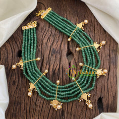 5 Layered Pearl Bead Short Neckpiece -Green Bead-J1399