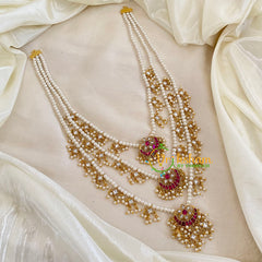 3 Layered Jadau Kundan Pearl Neckpiece -Theedlada-J1357