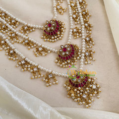 3 Layered Jadau Kundan Pearl Neckpiece -Theedlada-J1357