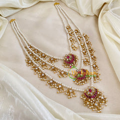 3 Layered Jadau Kundan Pearl Neckpiece -Theedlada-J1357