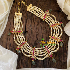 5 Layered Pearl Bead Short Neckpiece-J1401