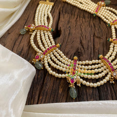 5 Layered Pearl Bead Short Neckpiece-J1401