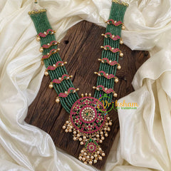 Green Bead Precious Jadau Kundan Pendant Malai-J1404