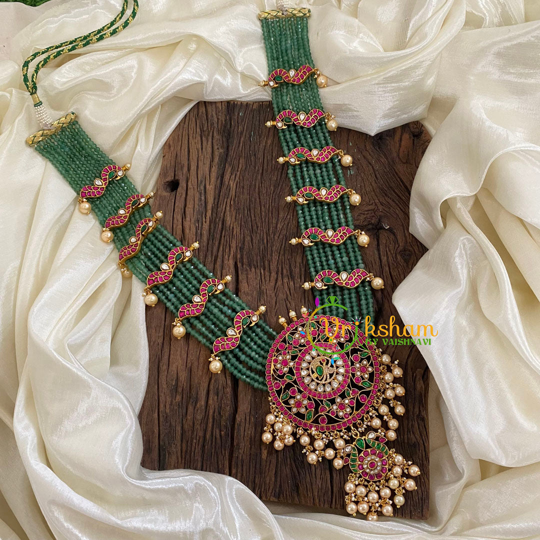 Green Bead Precious Jadau Kundan Pendant Malai-J1404