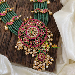 Green Bead Precious Jadau Kundan Pendant Malai-J1404