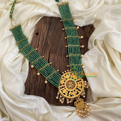 Green Bead Precious Jadau Kundan Pendant Malai-J1404