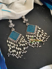Designer Silver Look Alike Earrings -Dark Teal -S235