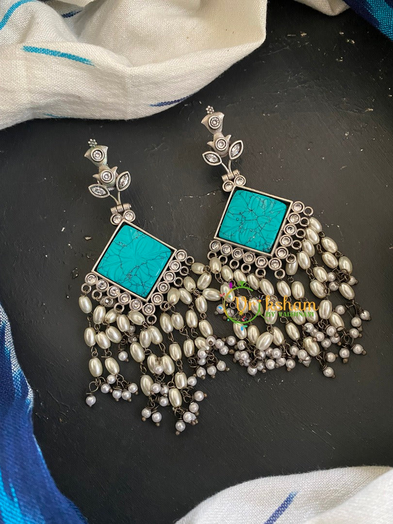 Designer Silver Look Alike Earrings -Turquoise Blue -S237