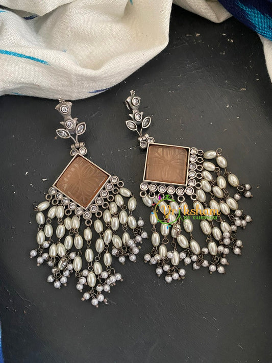 Designer Silver Look Alike Earrings -Brown-S236