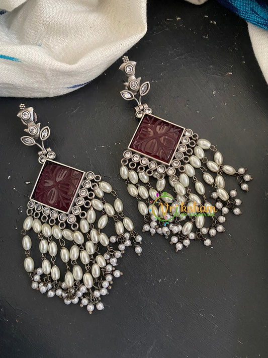 Designer Silver Look Alike Earrings -Maroon -S238